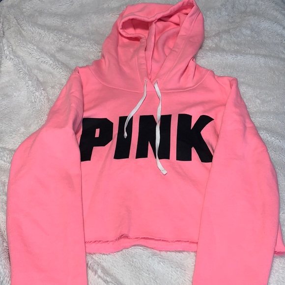 PINK Victoria's Secret Tops - PINK VICTORIA’S SECRET Neon Pink Cropped Hoodie